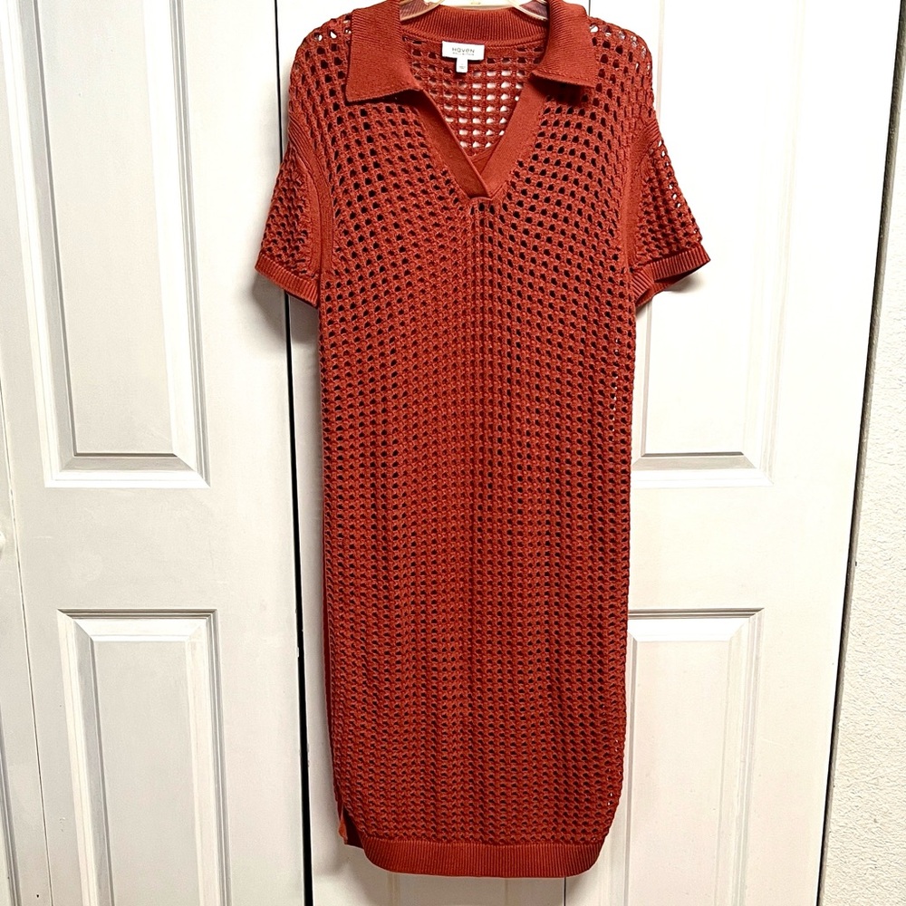 Haven Elegant Deep Rose Crochet Midi Dress Size S